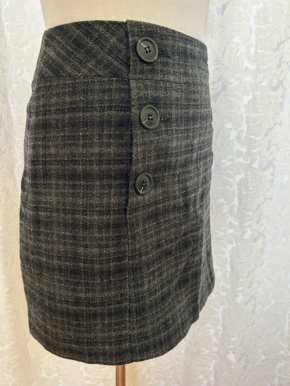 Classic Grey Plaid side Button down Mini Skirt